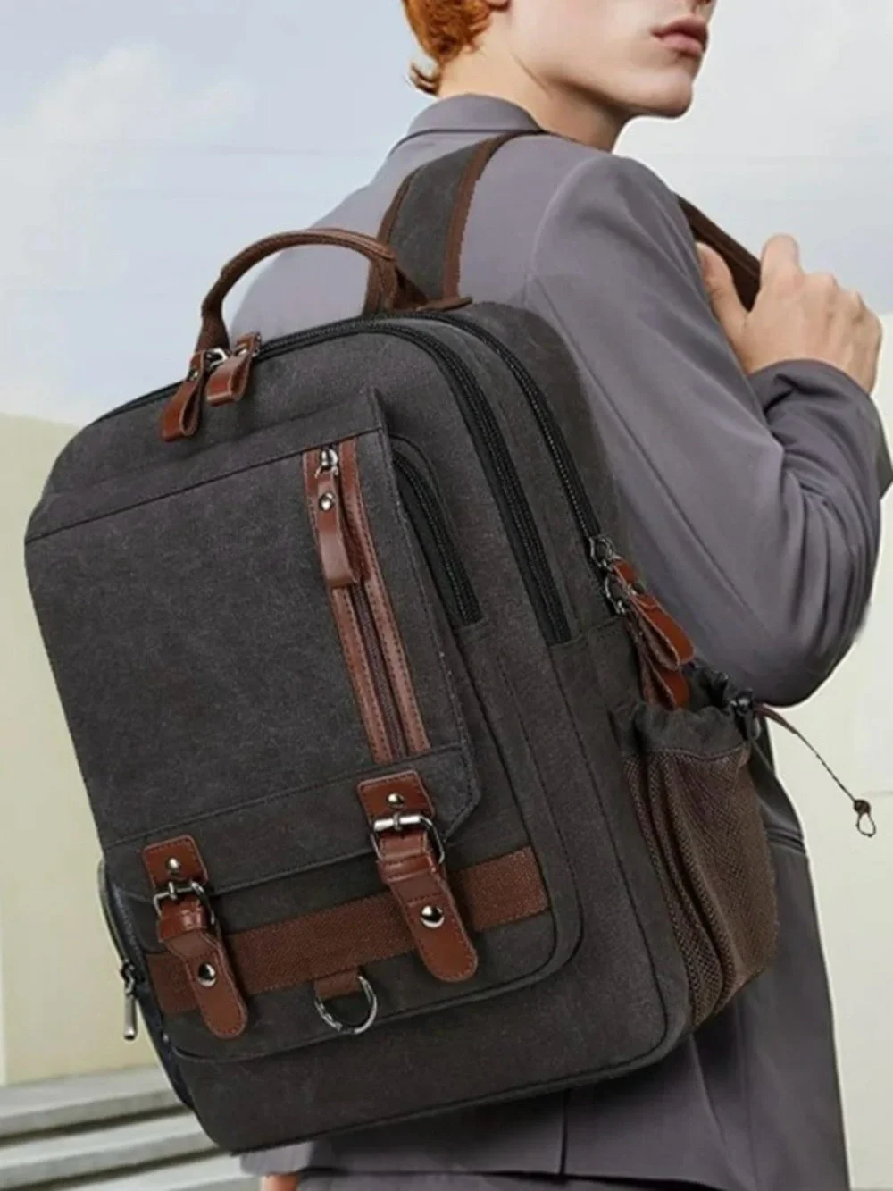 NEW MYGREEN Brown Backpack Zip & Buckle Closure, Leather Trim, Adjustable Strap